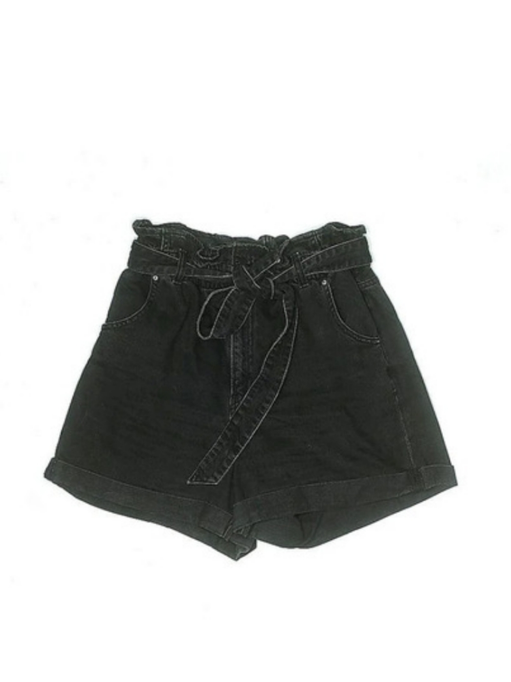 H&M Black Denim Paperbag Waist Shorts, High Waist, Black, US 10